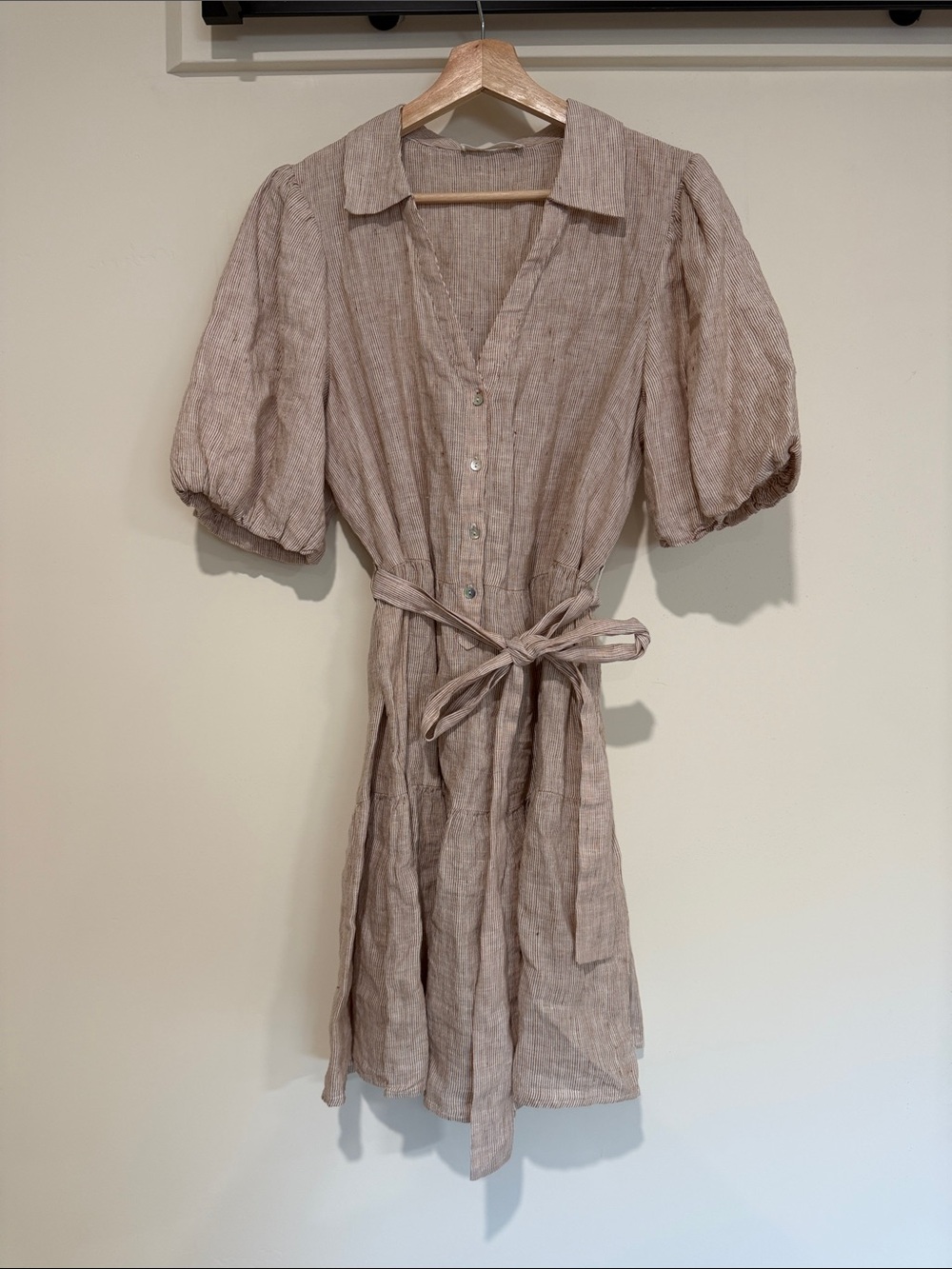 Women's Mini Shirt Dress Brown and Cream Striped
